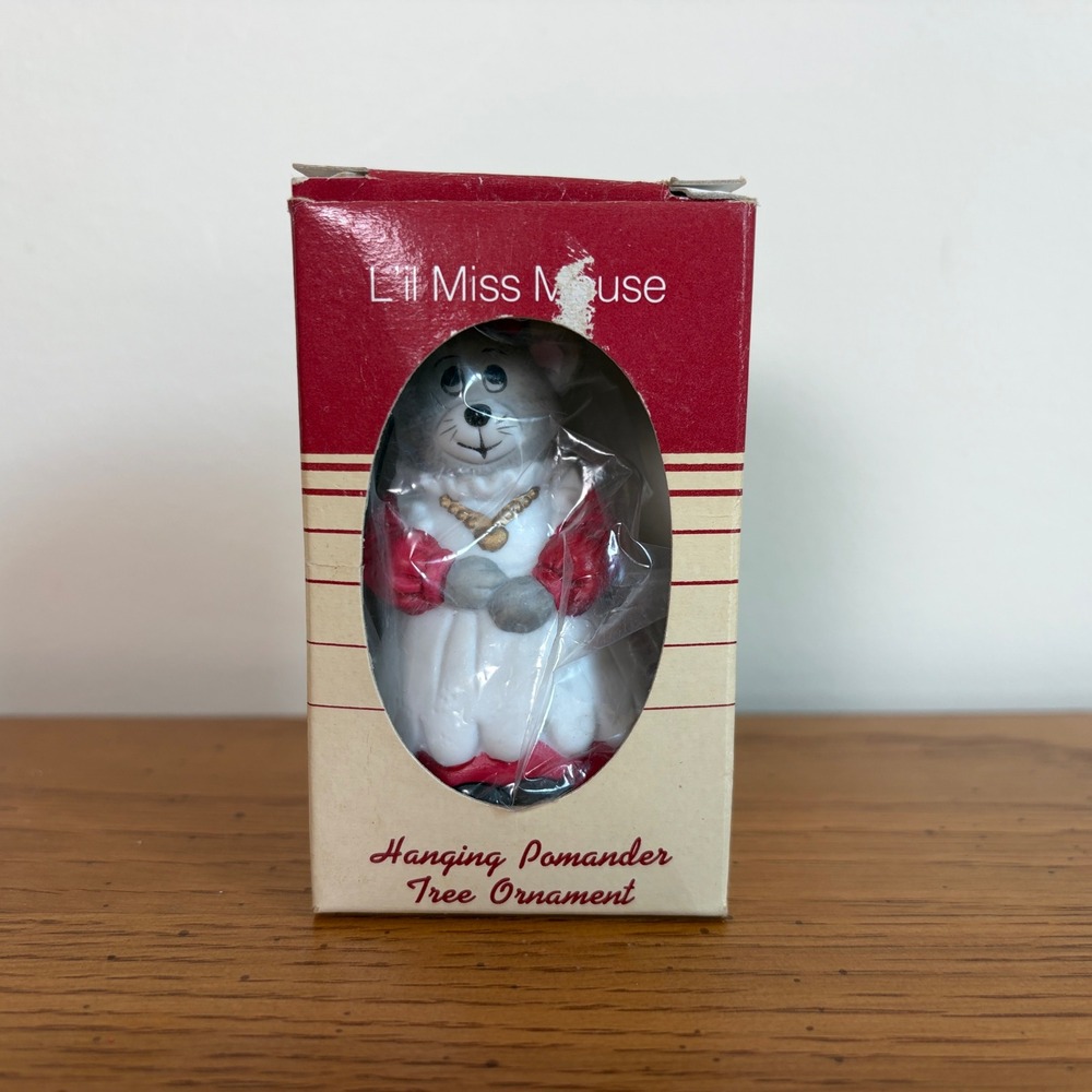 Vintage Nobel Hall Lil Miss Mouse Hanging Pomander Porcelain Ornament